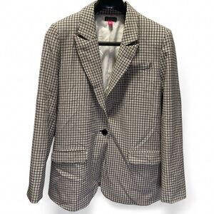 Vince Camuto Checkered Single Button Blazer Women's L Cream Pockets